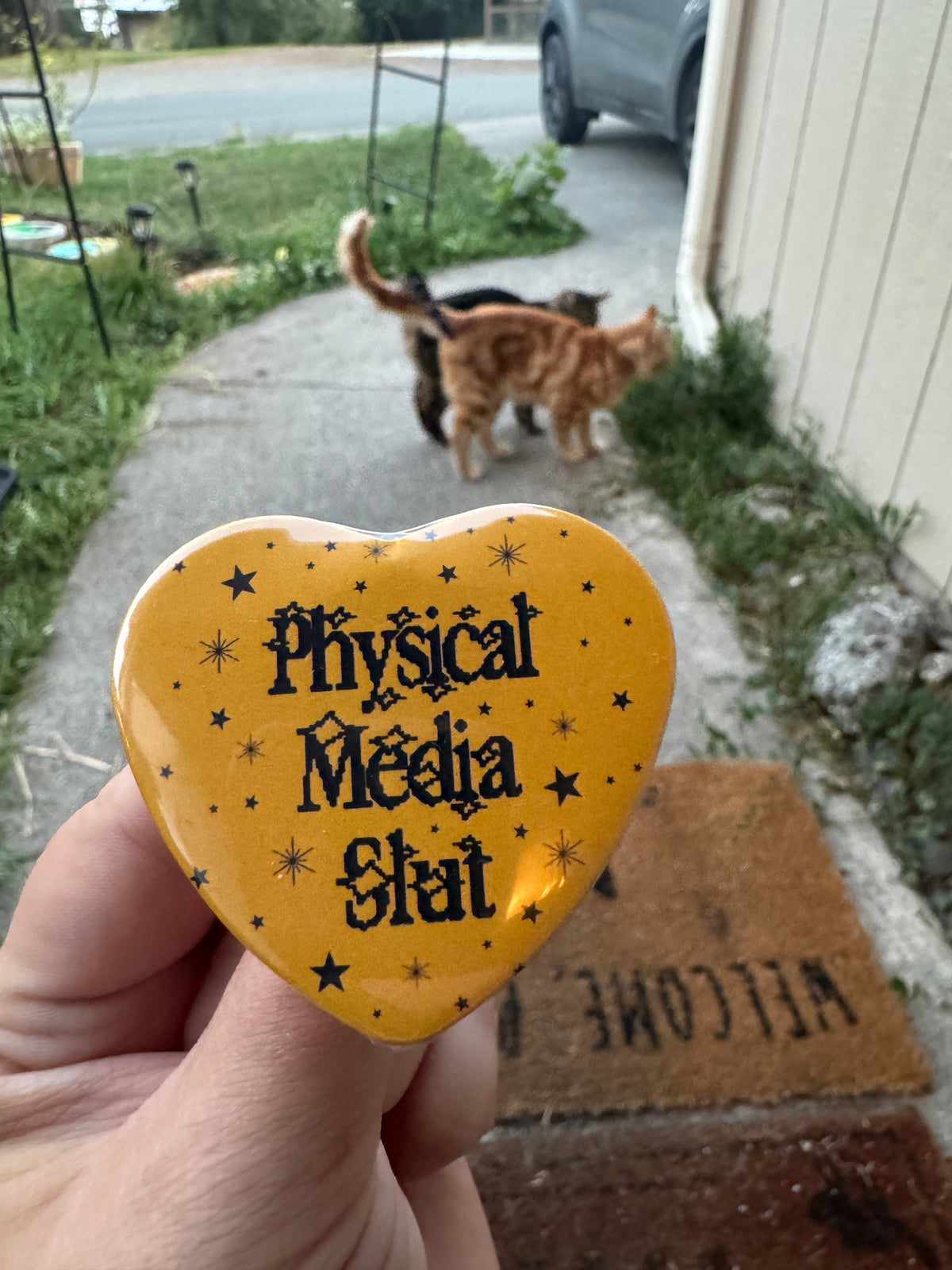 Physical Media Slut heart shaped 2.25 inch button
