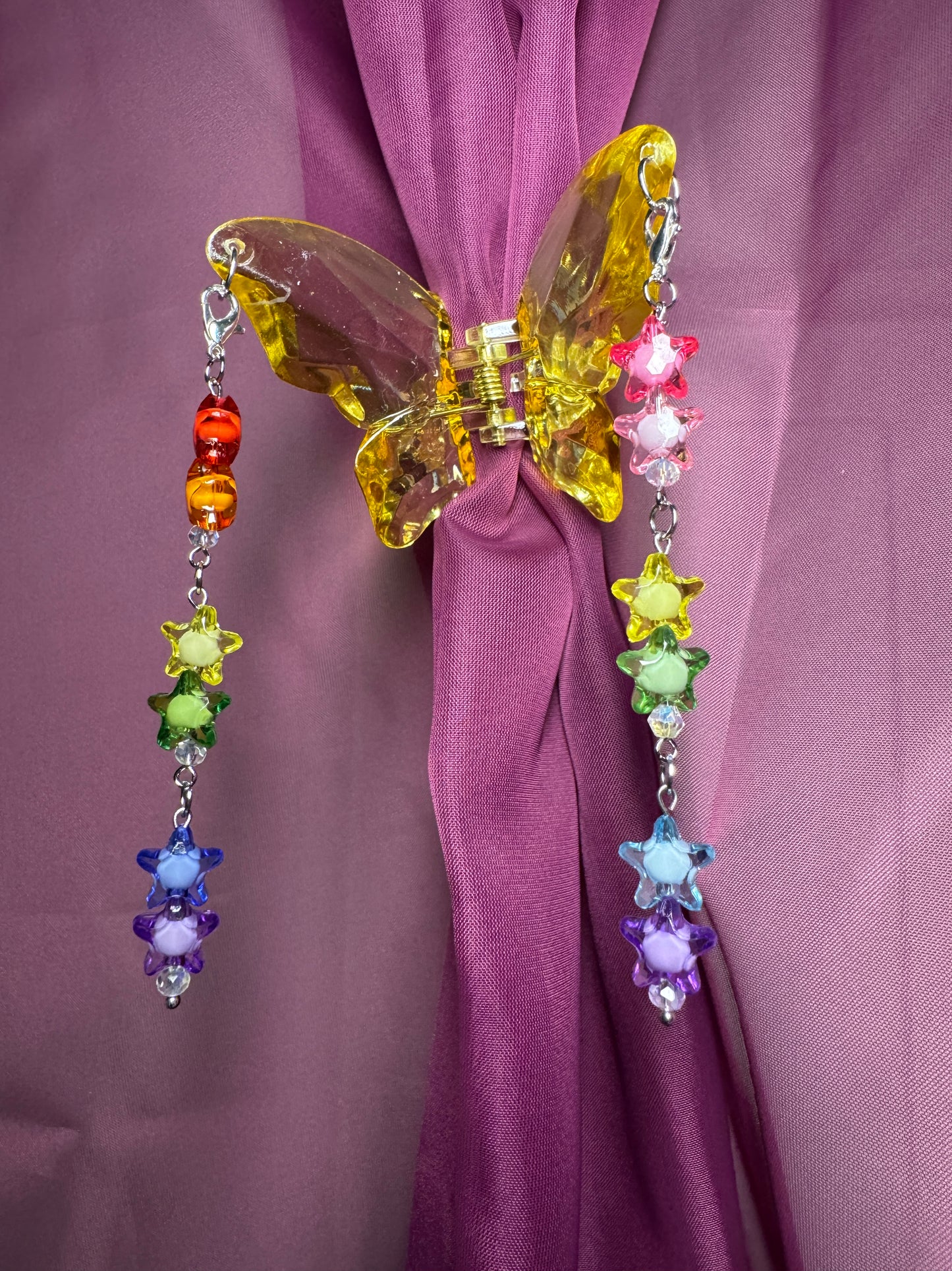 Yellow butterfly hair claw with rainbow charms