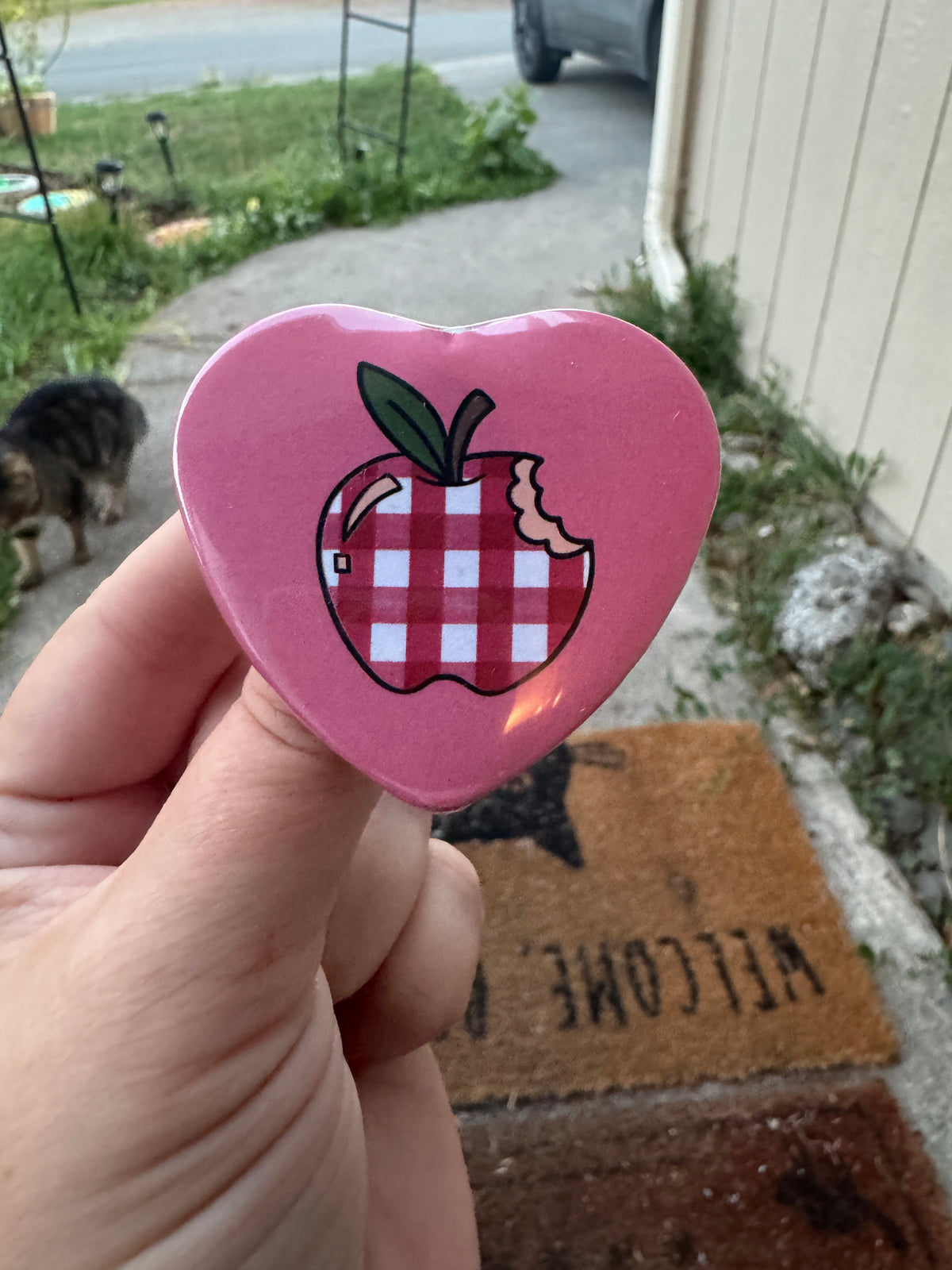 Apple heart shaped 2.25 inch button