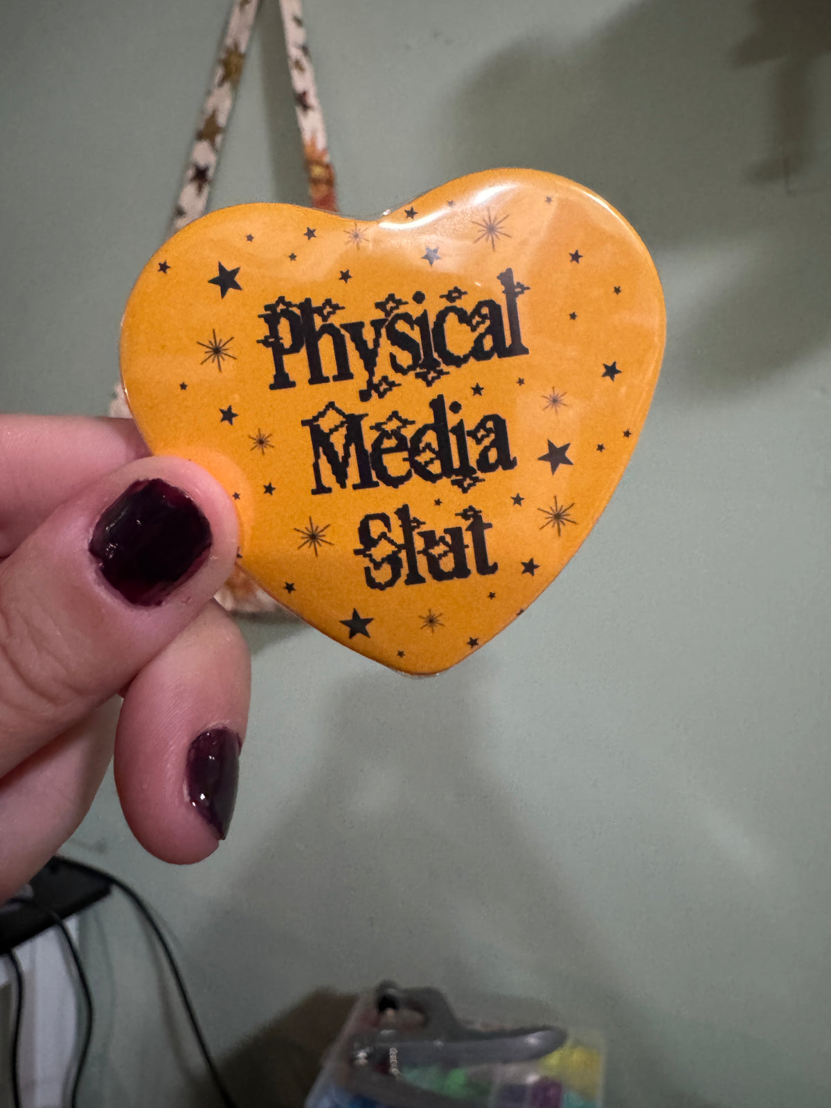 Physical Media Slut heart shaped 2.25 inch button