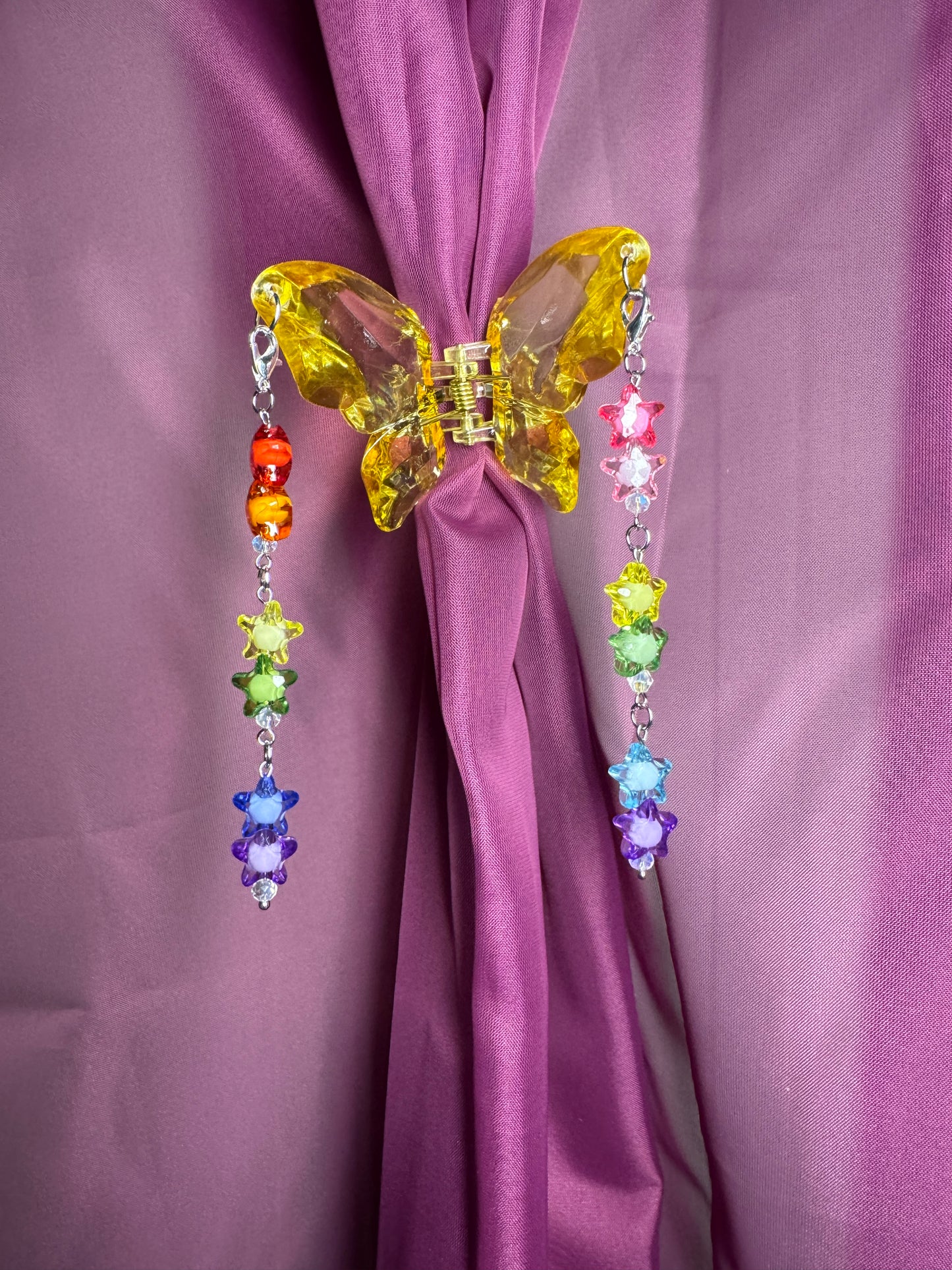 Yellow butterfly hair claw with rainbow charms