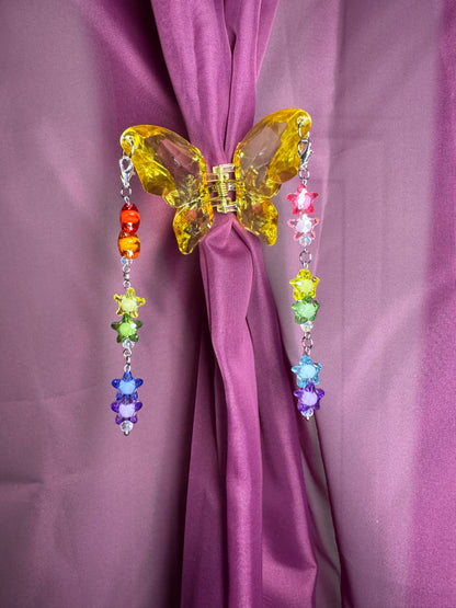 Yellow butterfly hair claw with rainbow charms