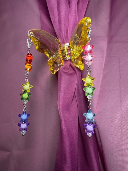 Yellow butterfly hair claw with rainbow charms