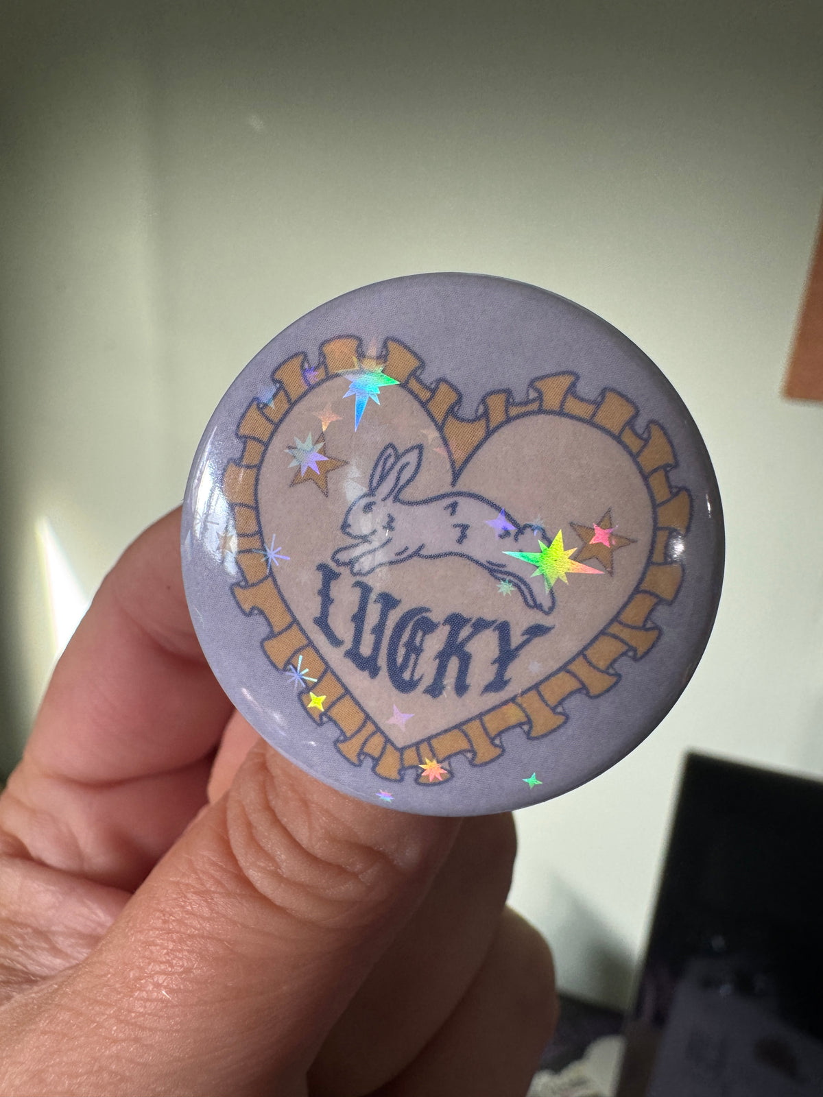 Lucky bunny holographic button