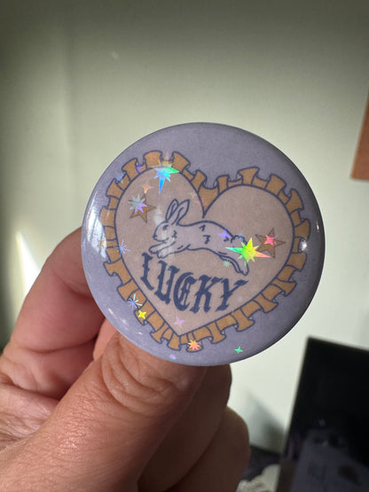 Lucky bunny holographic button