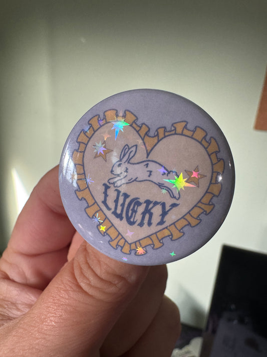 Lucky bunny holographic button
