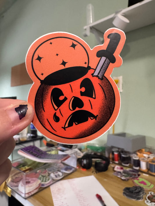 Stabbed pumpkin sticker