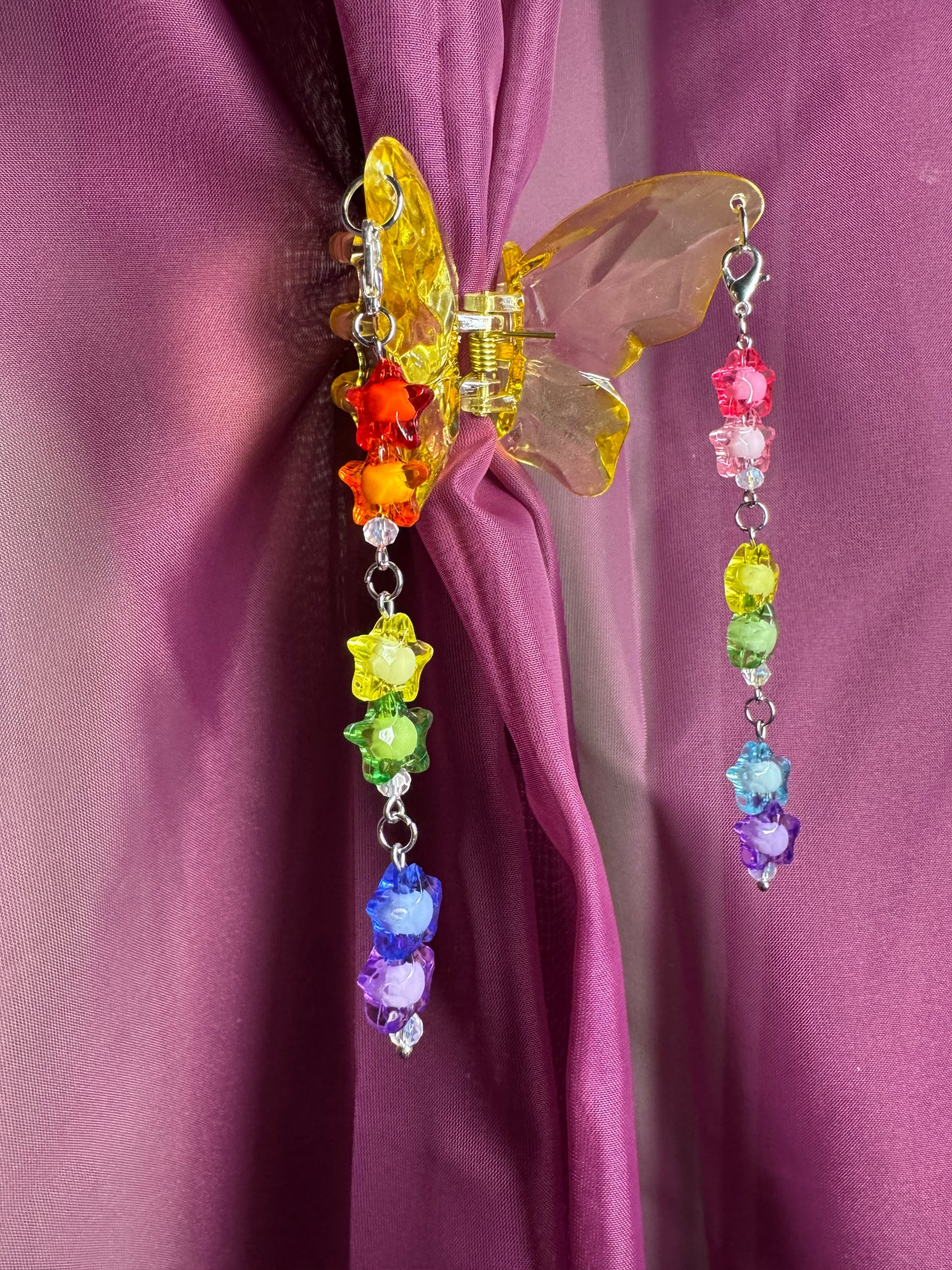Yellow butterfly hair claw with rainbow charms