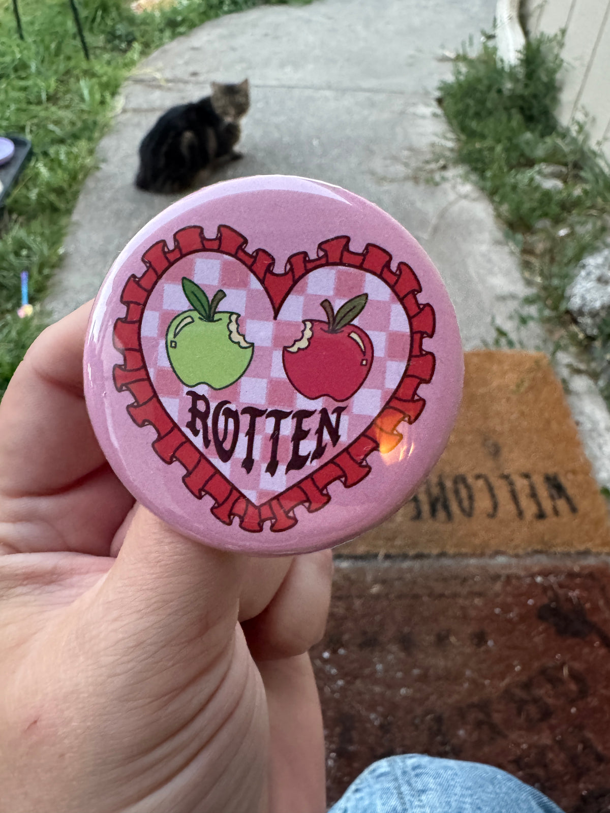 Rotten apple red round 2.25 inch button