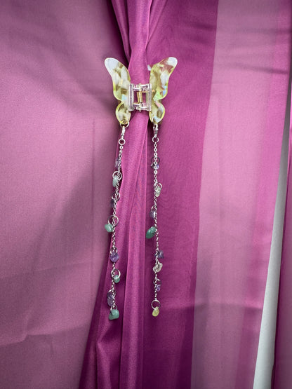 Green butterfly hair claw with crystal charms