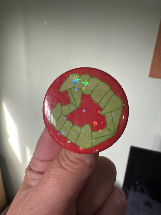 Halloween fangs holographic button