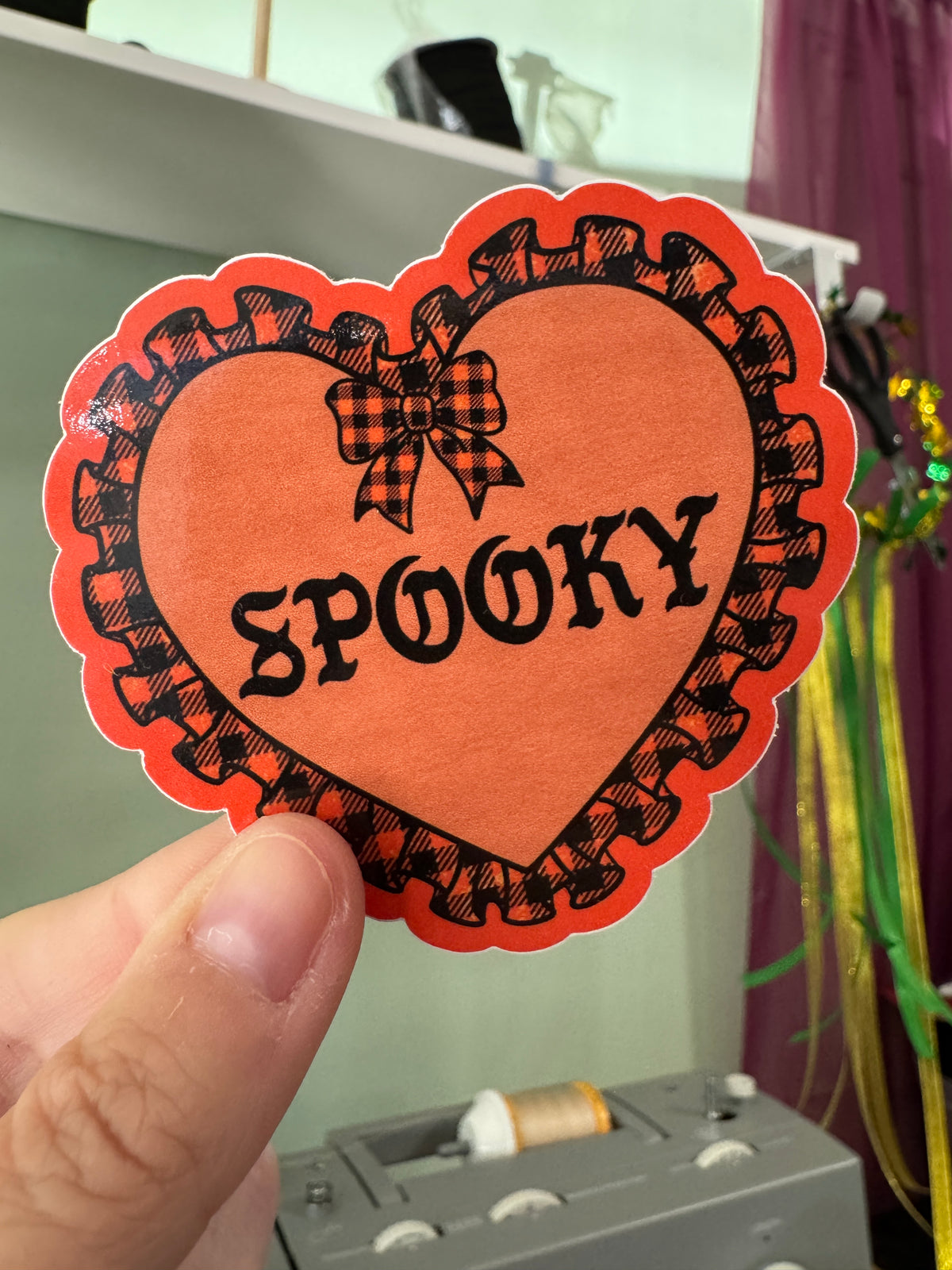 Spooky gingham heart sticker