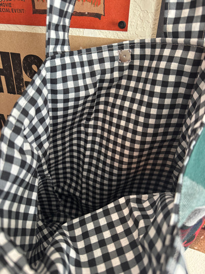 upcycled flannel tote bag