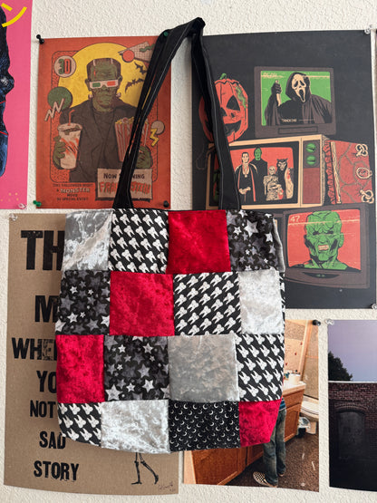 red and black dark tote