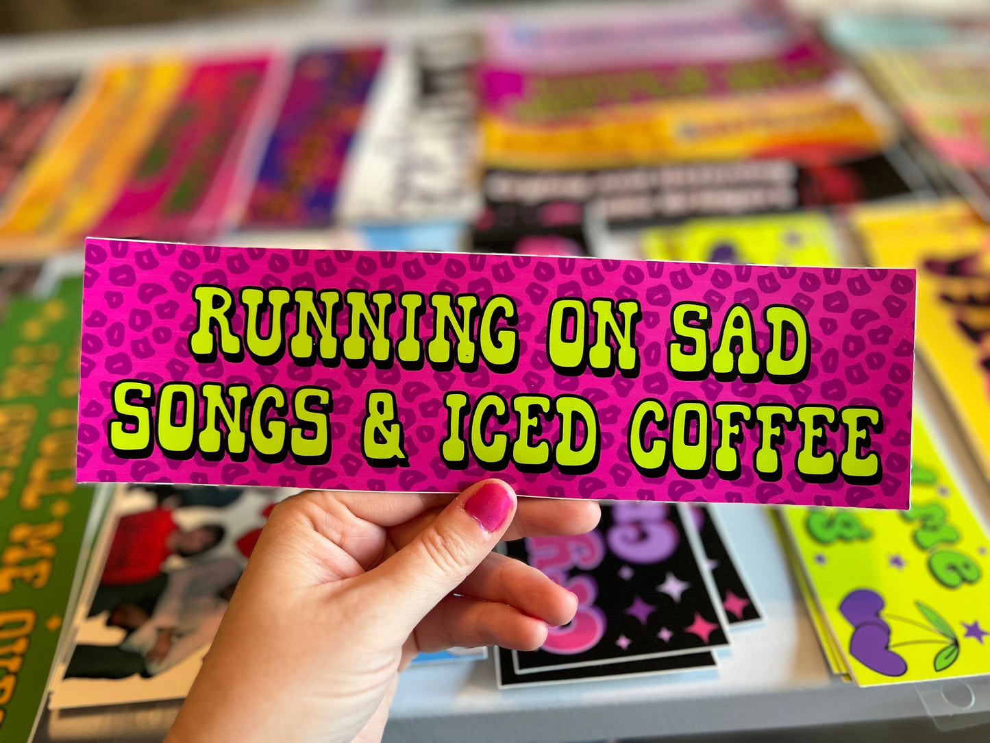 Iced Coffee and Sad Songs Bumper Sticker,car decal, bumper sticker, coffee stickers, funny stickers, cute car decals, weatherproof stickers