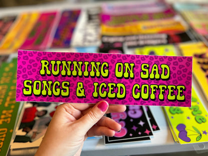 Iced Coffee and Sad Songs Bumper Sticker,car decal, bumper sticker, coffee stickers, funny stickers, cute car decals, weatherproof stickers