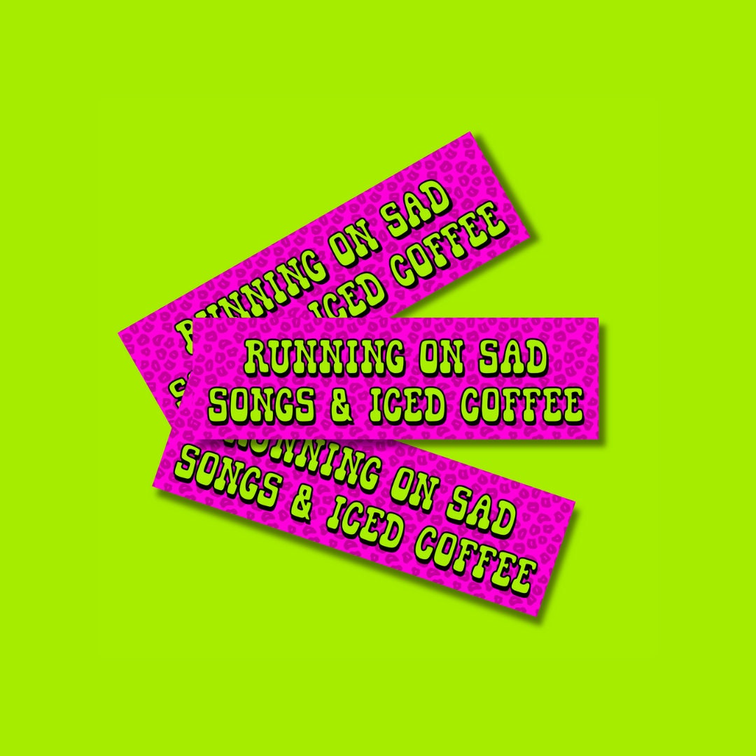 Iced Coffee and Sad Songs Bumper Sticker,car decal, bumper sticker, coffee stickers, funny stickers, cute car decals, weatherproof stickers