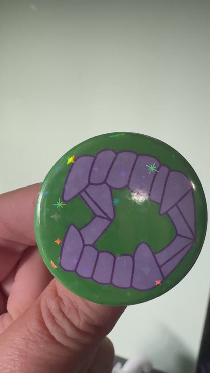 Purple fangs holographic button