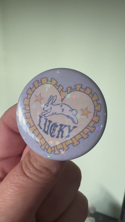 Lucky bunny holographic button
